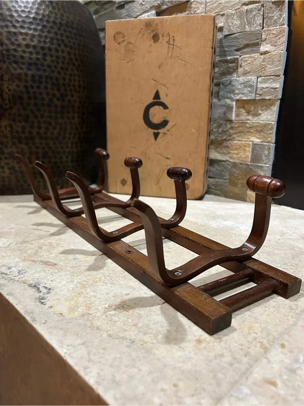 Vintage 1960s Thonet style wall mounted coat rack